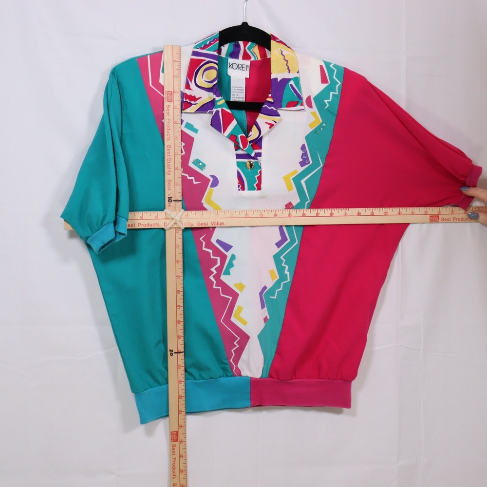 Koret Colorblock Top S Multicolor Womens Vintage 80s Abstract Geometric Shirt - Picture 3 of 4